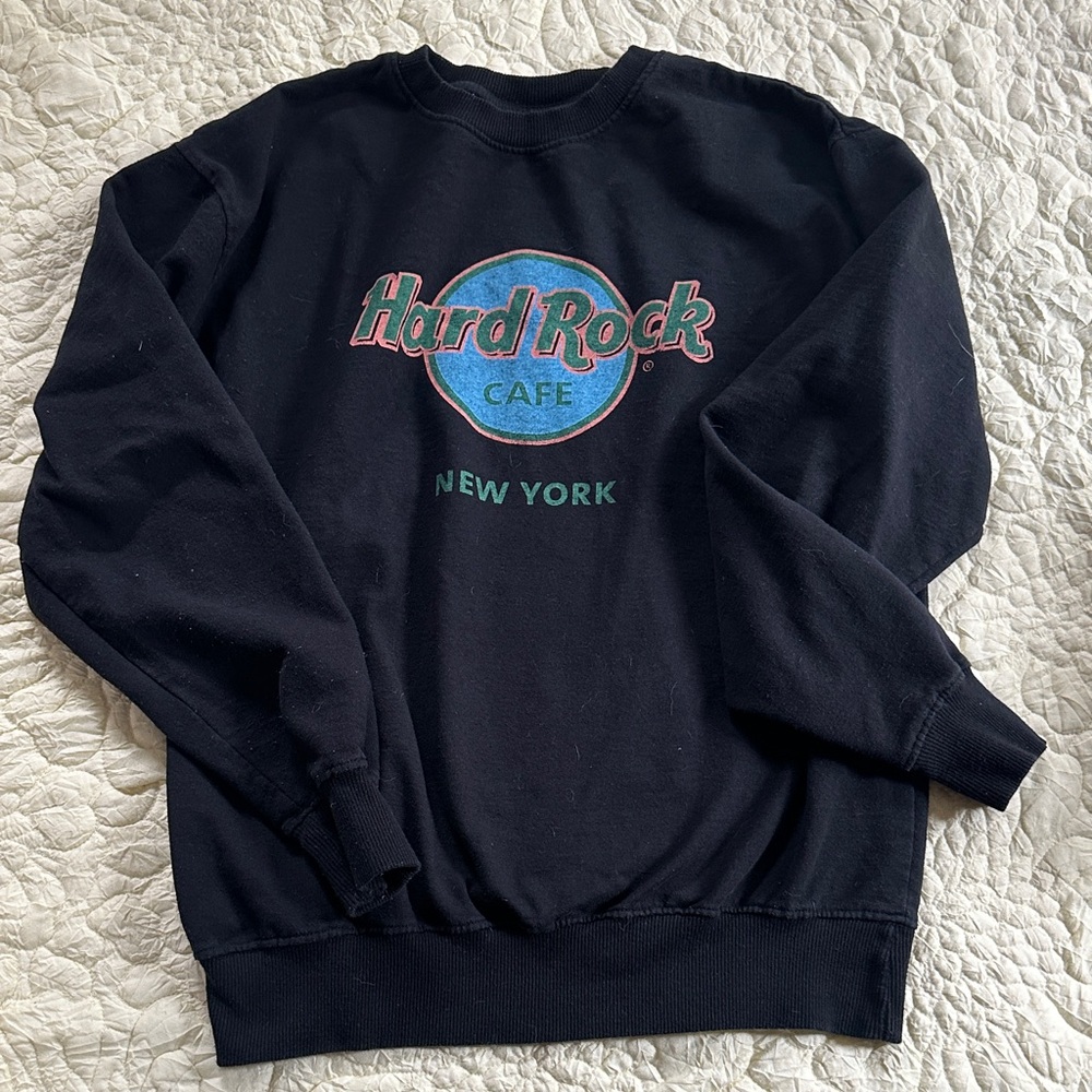 Hard Rock Cafe Black Crewneck Sweatshirt with Blue & Pink Logo